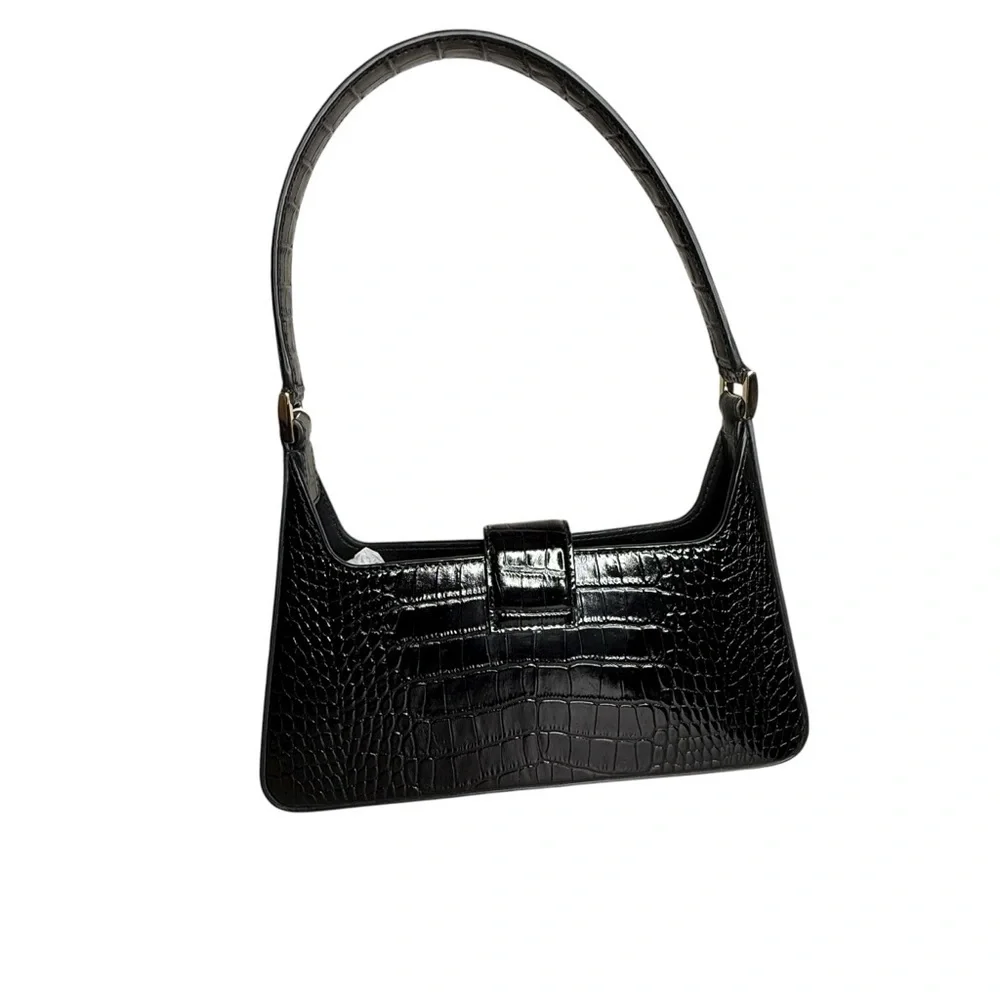 Anine Bing Mini Grace Shoulder Bag in Black Embossed Croc - Picture 4 of 13